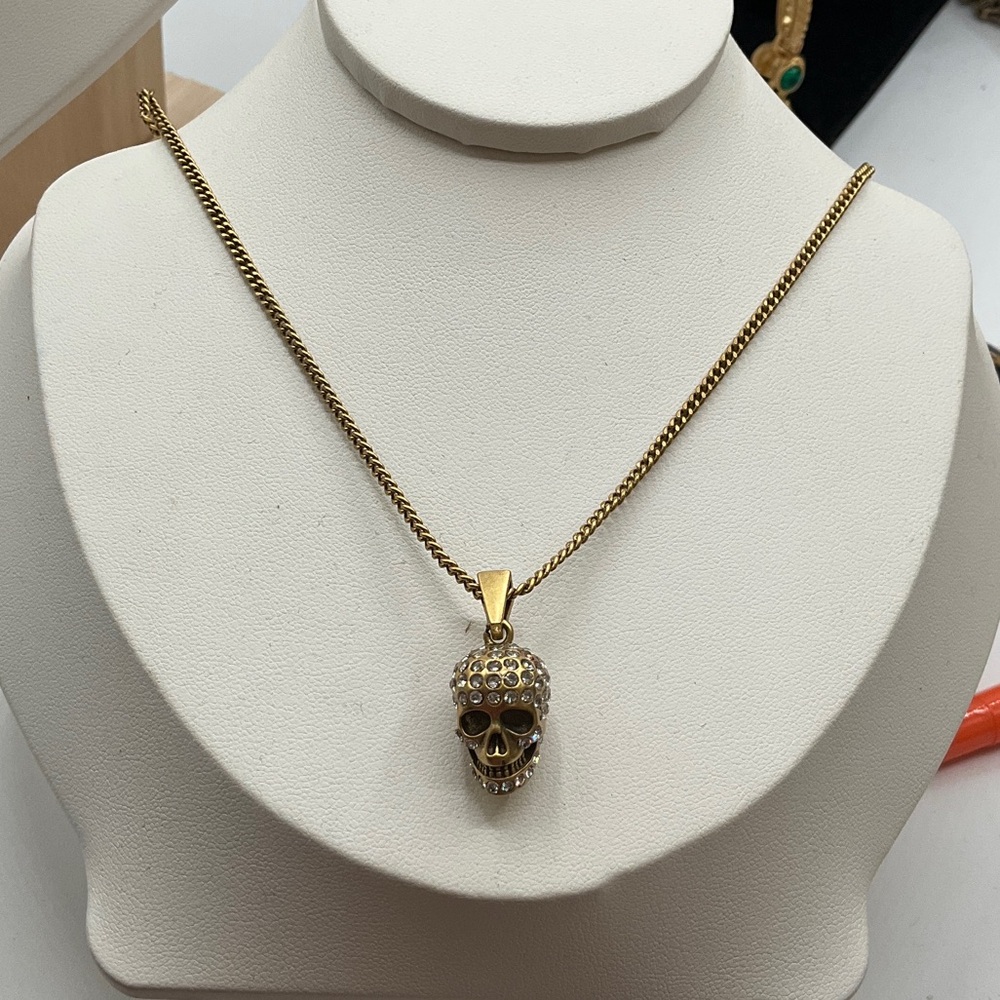 Alexander McQueen Gold Skull Pendant Necklace